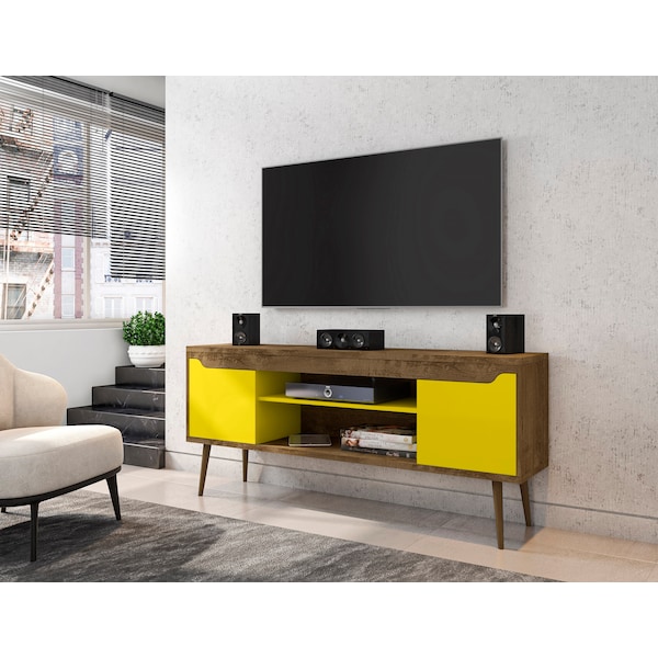 Bradley 62.99 TV Stand, Rustic Brown And Yellow